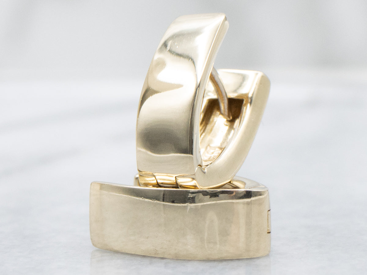 Flat V-Shaped Italian Yellow Gold Hoop Earrings