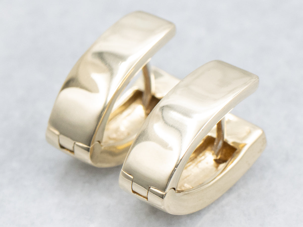 Flat V-Shaped Italian Yellow Gold Hoop Earrings