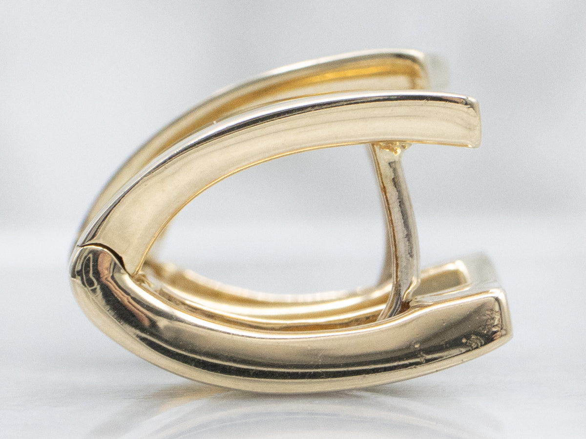 Flat V-Shaped Italian Yellow Gold Hoop Earrings