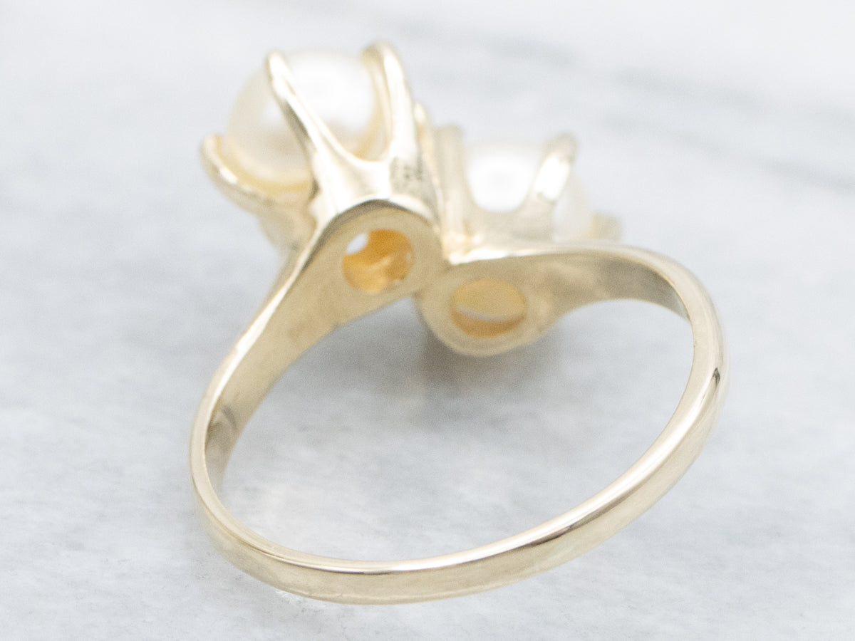 Double Saltwater Pearl Yellow Gold Bypass Ring