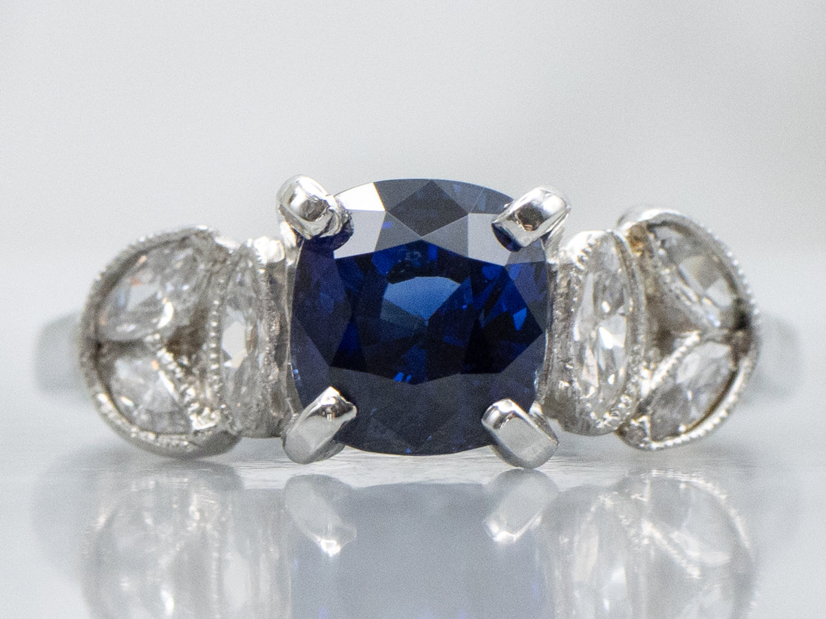 Vintage Platinum Sapphire and Diamond Engagement Ring