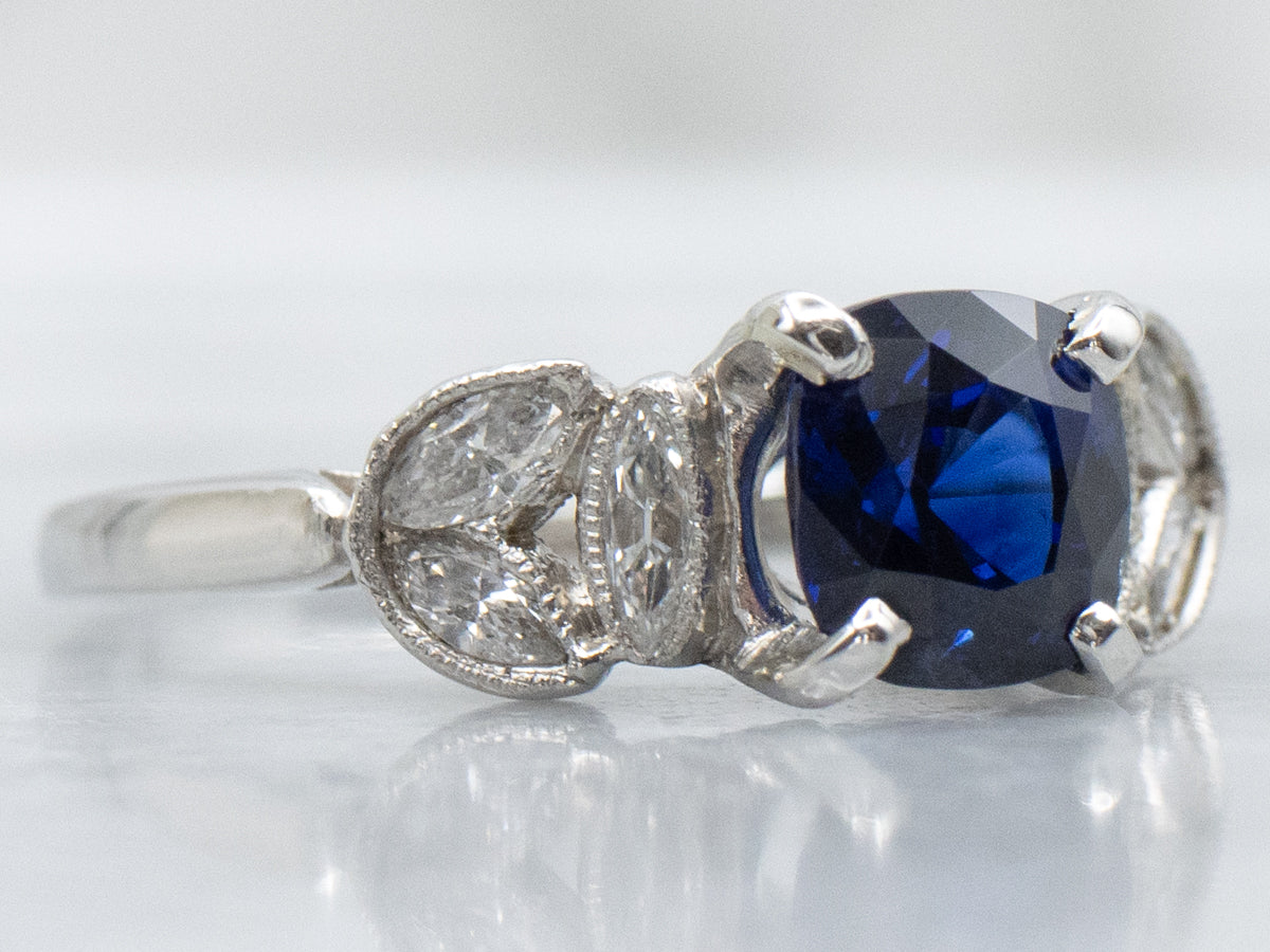 Vintage Platinum Sapphire and Diamond Engagement Ring