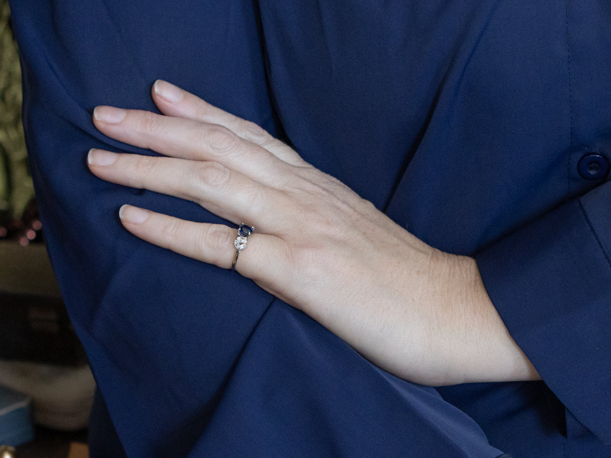 Vintage Platinum Sapphire and Diamond Engagement Ring