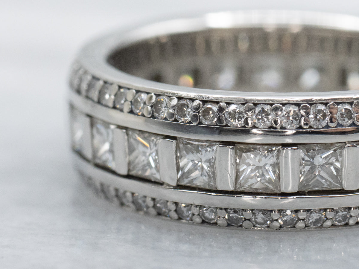 Platinum Bar and Channel-Set Mix-Cut Diamond Eternity Band