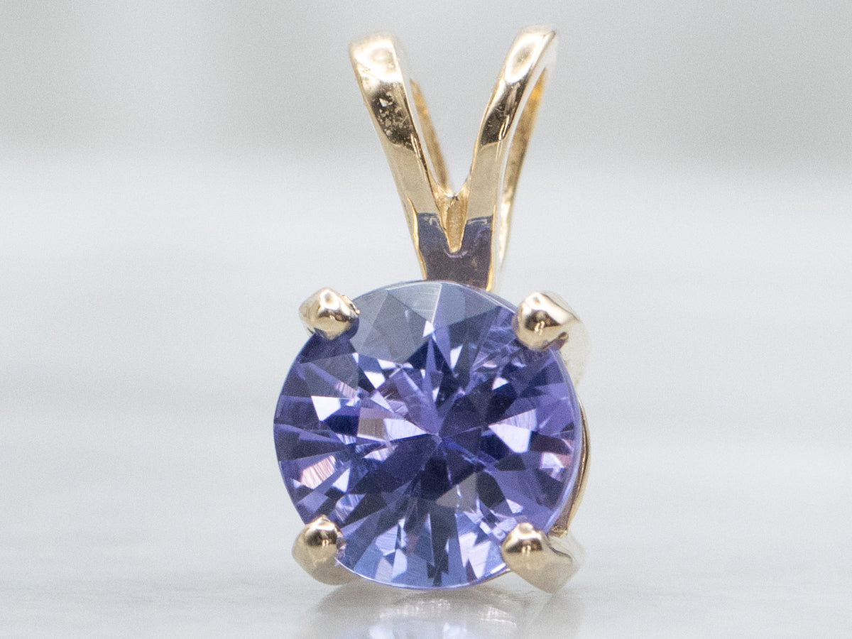 Round Cut Tanzanite Yellow Gold Pendant