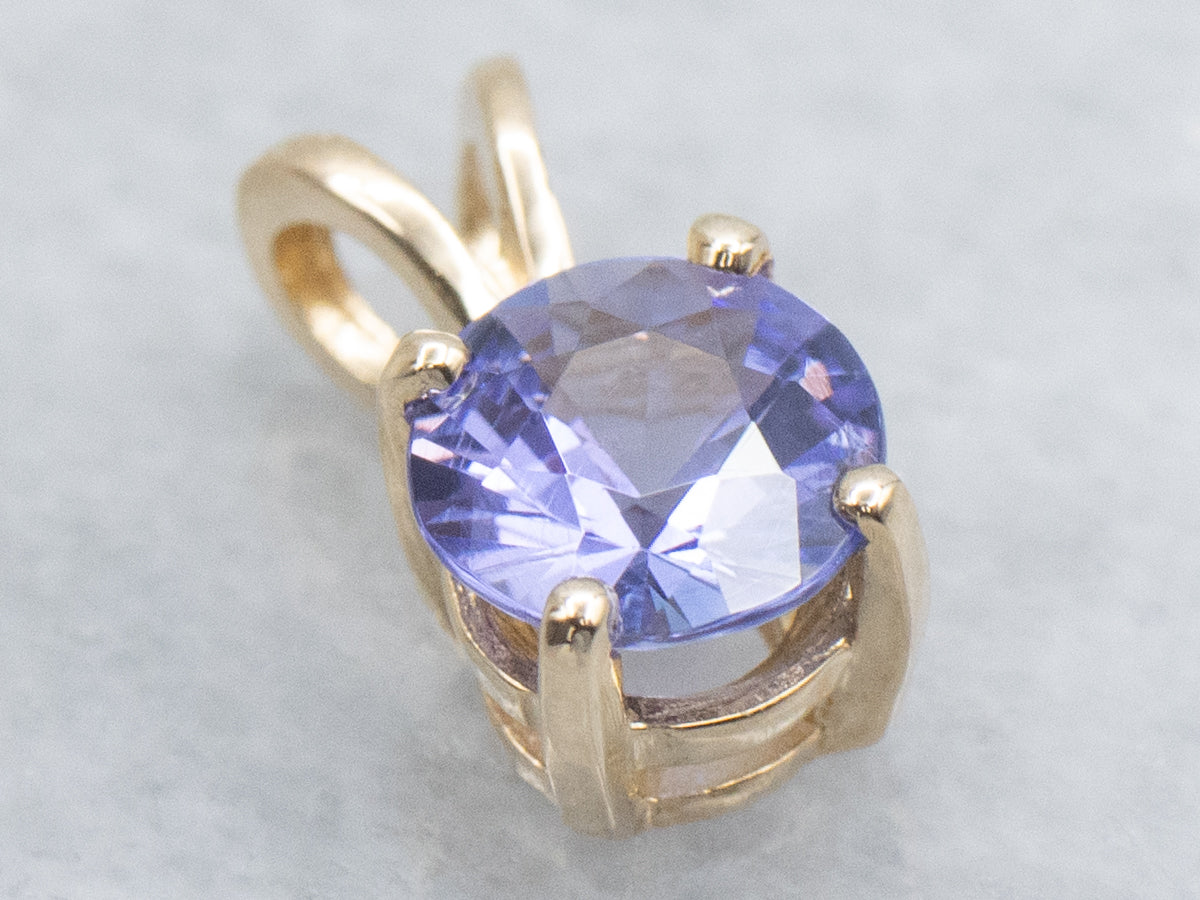 Round Cut Tanzanite Yellow Gold Pendant