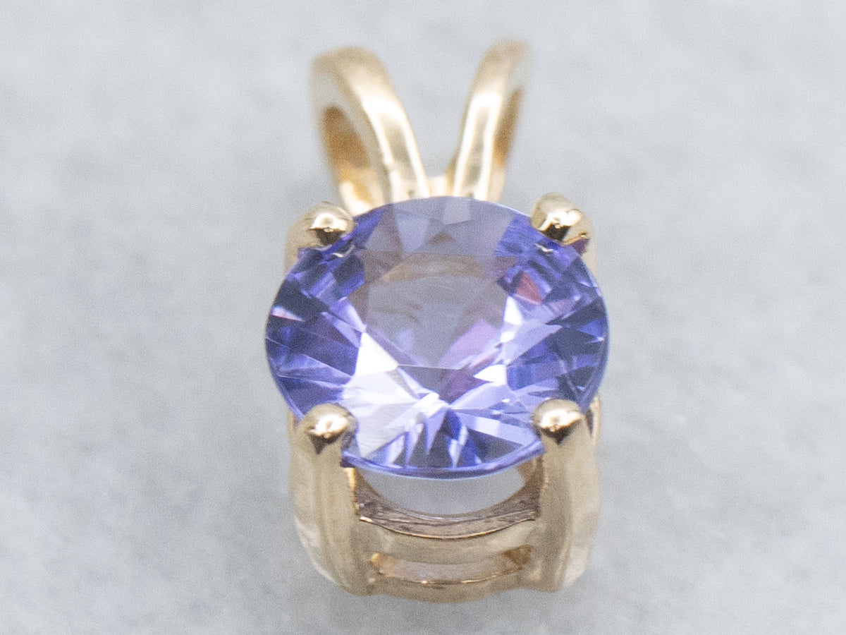 Round Cut Tanzanite Yellow Gold Pendant