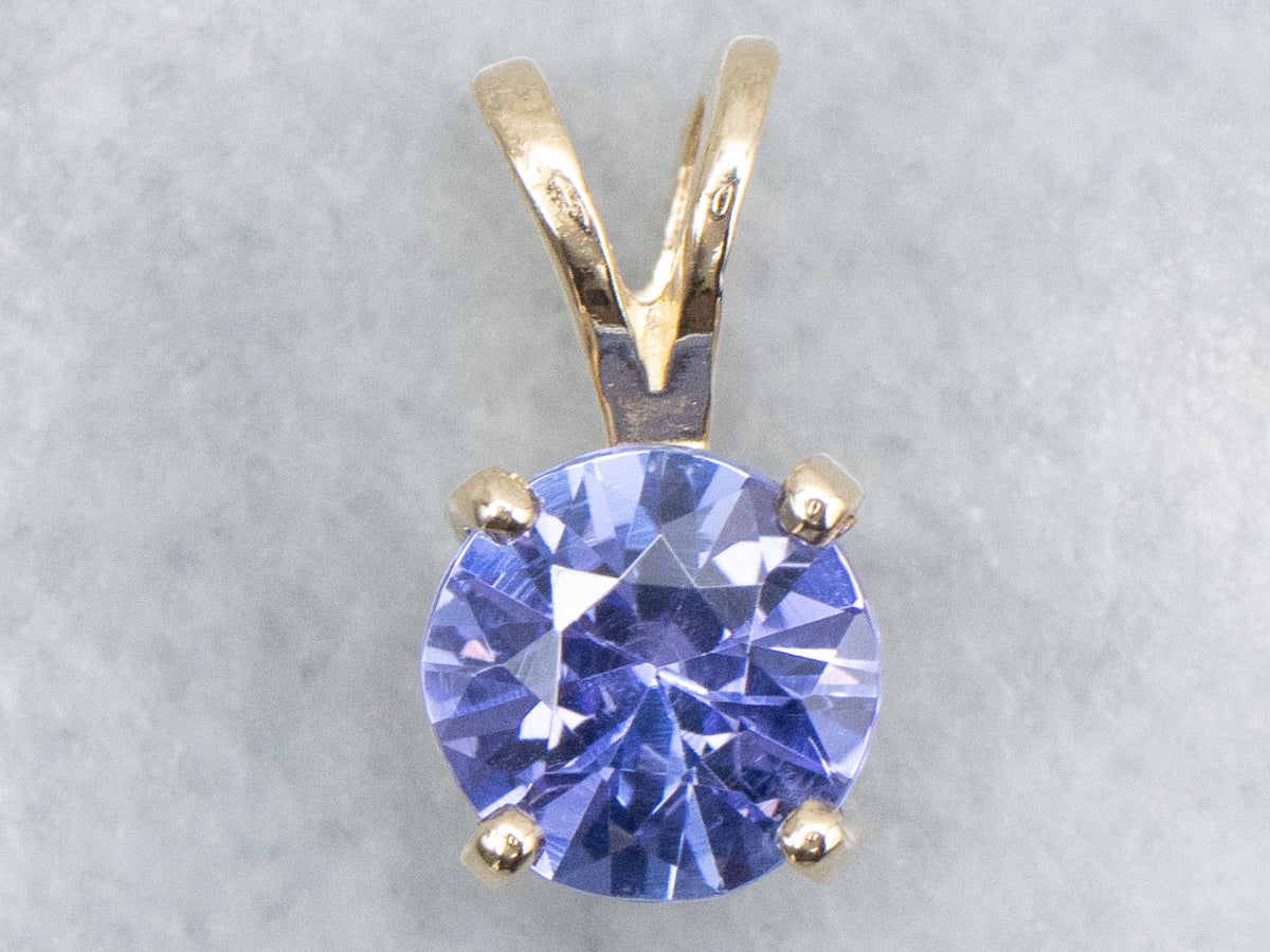 Round Cut Tanzanite Yellow Gold Pendant