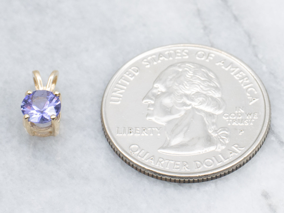 Round Cut Tanzanite Yellow Gold Pendant