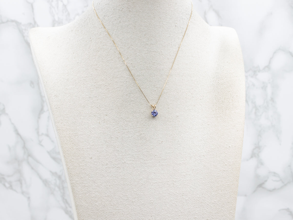 Round Cut Tanzanite Yellow Gold Pendant