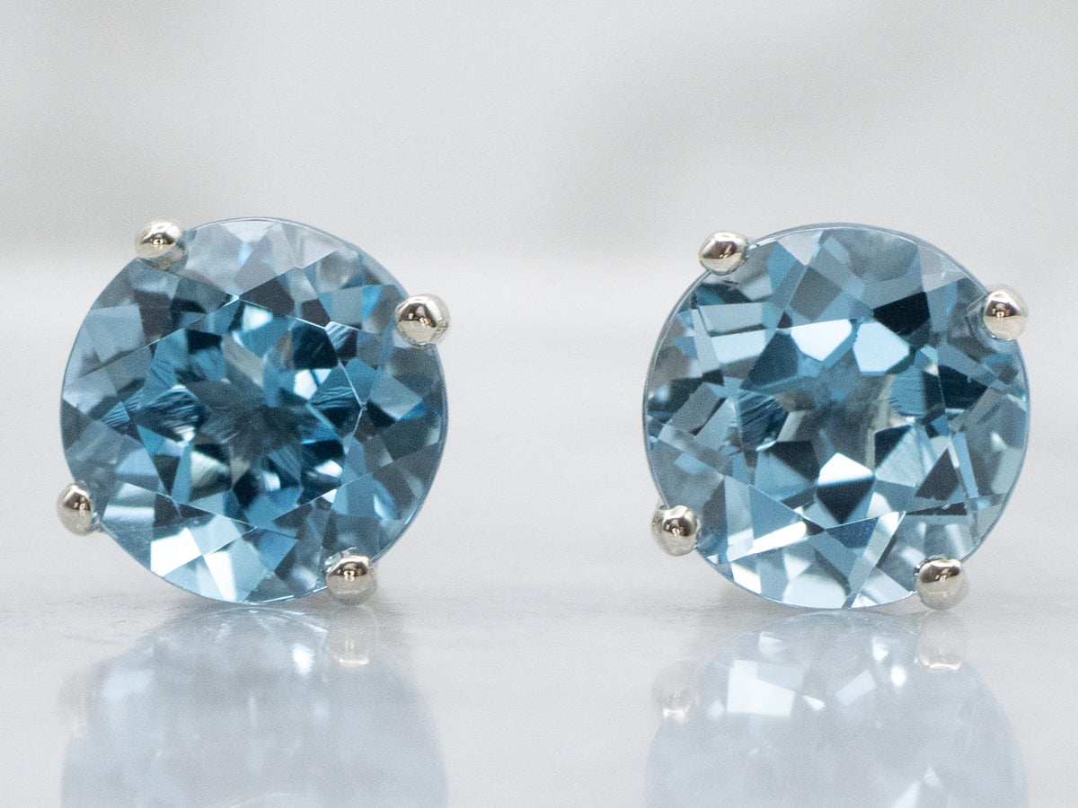 Round-Cut Blue Topaz White Gold Stud Earrings