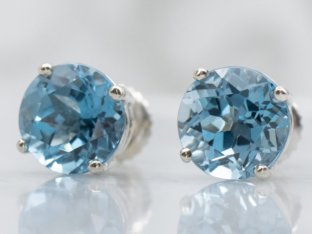 Round-Cut Blue Topaz White Gold Stud Earrings