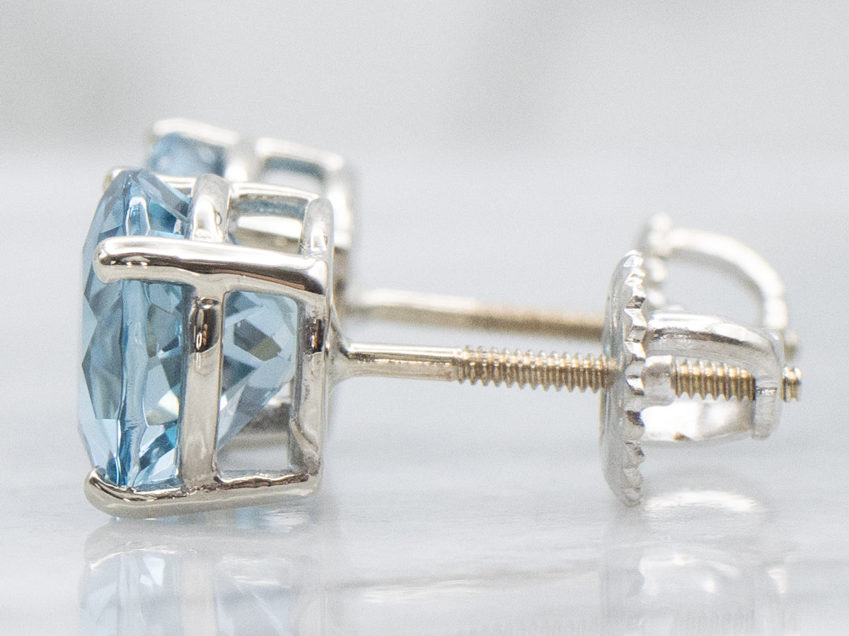 Round-Cut Blue Topaz White Gold Stud Earrings