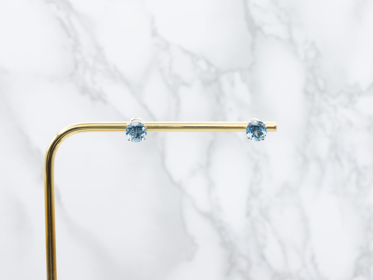 Round-Cut Blue Topaz White Gold Stud Earrings