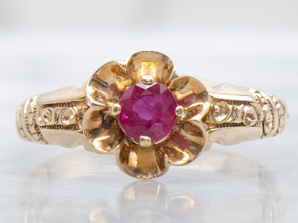 Buttercup-Set Ruby Victorian Gold Solitaire Ring