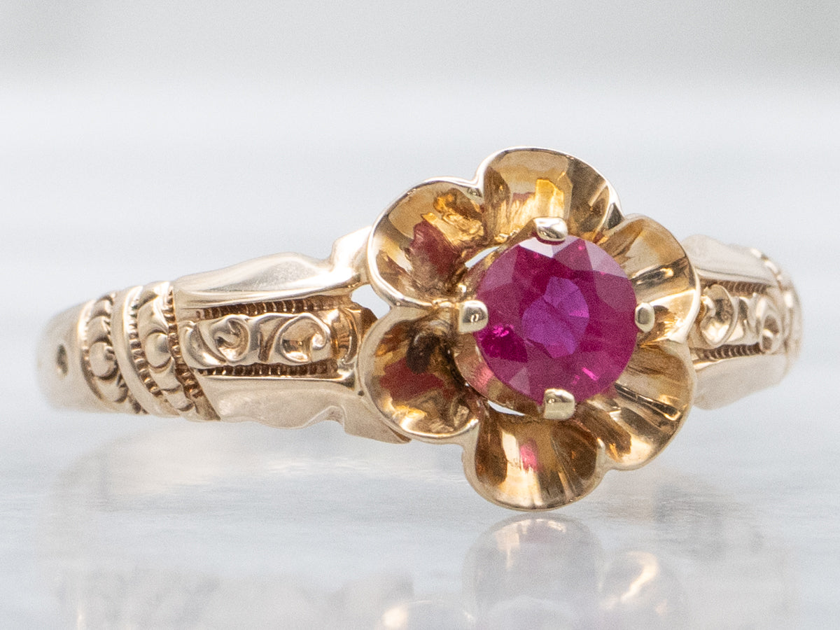 Buttercup-Set Ruby Victorian Gold Solitaire Ring