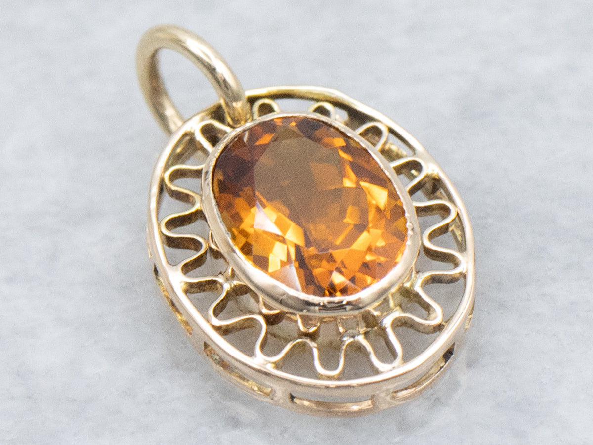 Citrine Gemstone Pendant in Looping Gold Frame