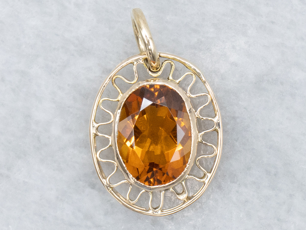 Citrine Gemstone Pendant in Looping Gold Frame