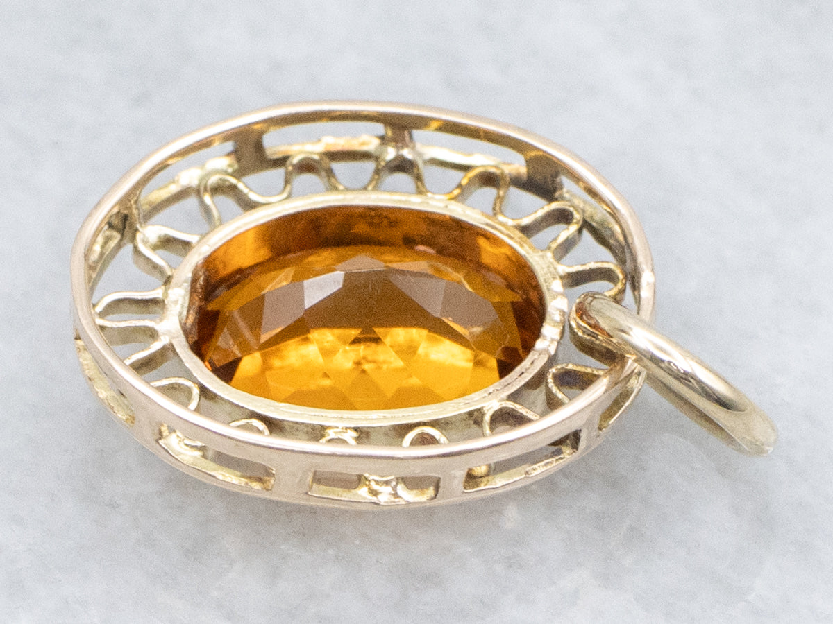 Citrine Gemstone Pendant in Looping Gold Frame