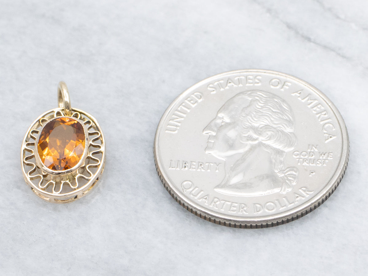Citrine Gemstone Pendant in Looping Gold Frame
