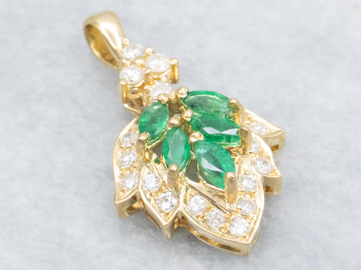 Botanical Gold Marquise-Cut Emerald and Diamond Pendant