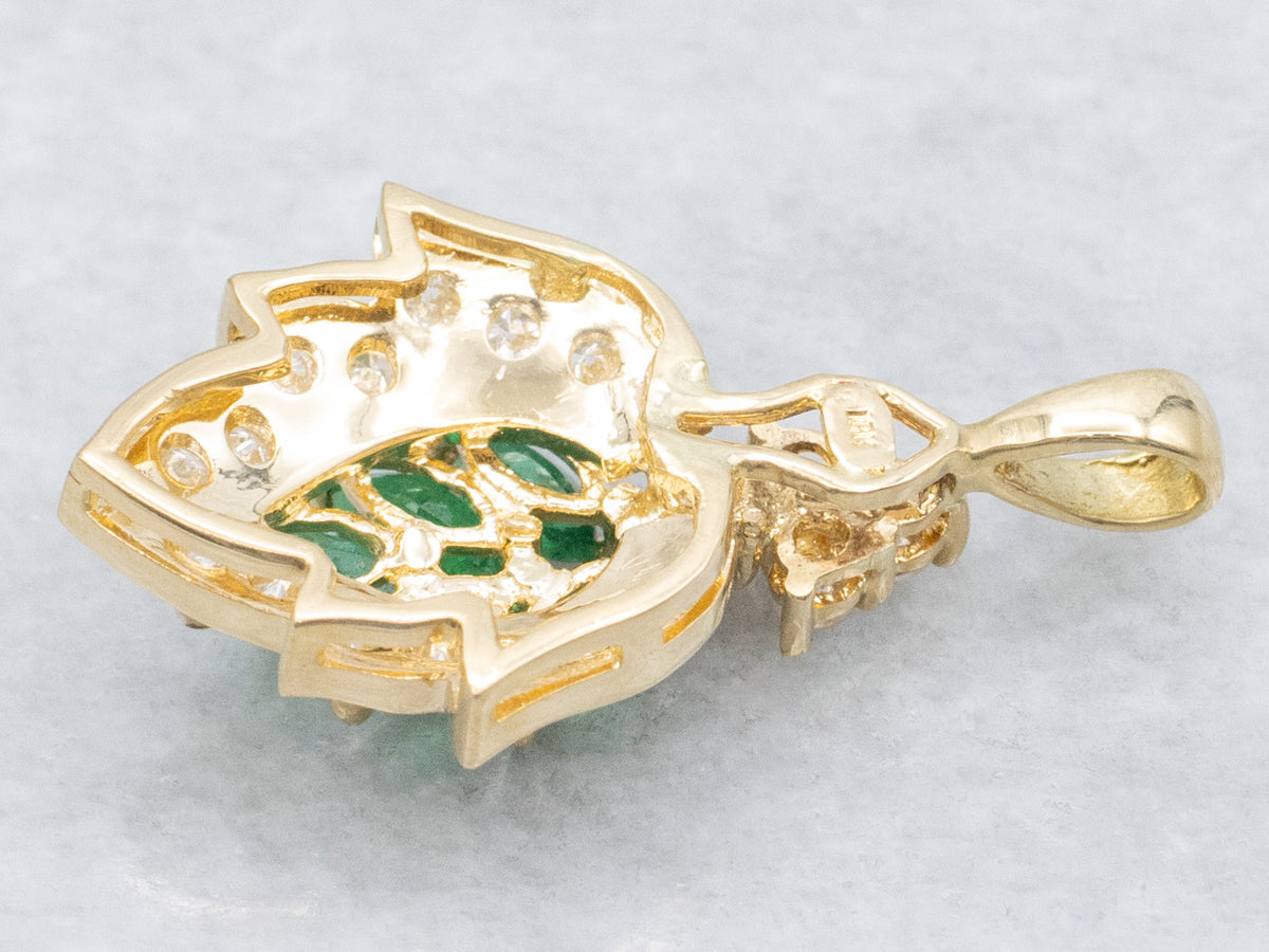 Botanical Gold Marquise-Cut Emerald and Diamond Pendant