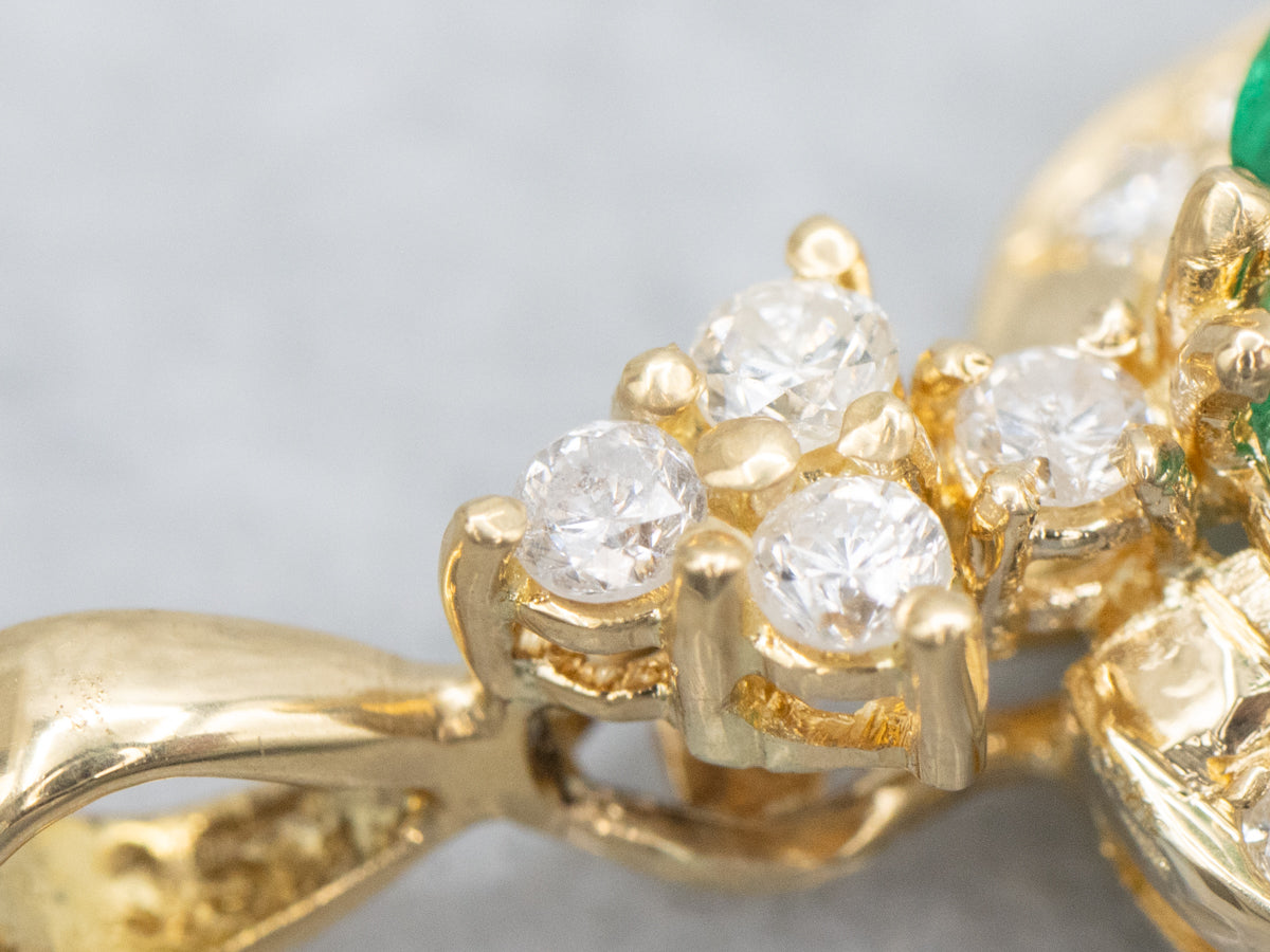 Botanical Gold Marquise-Cut Emerald and Diamond Pendant
