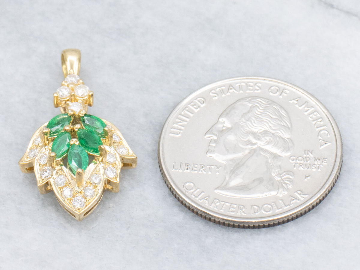 Botanical Gold Marquise-Cut Emerald and Diamond Pendant