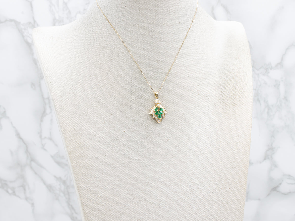 Botanical Gold Marquise-Cut Emerald and Diamond Pendant