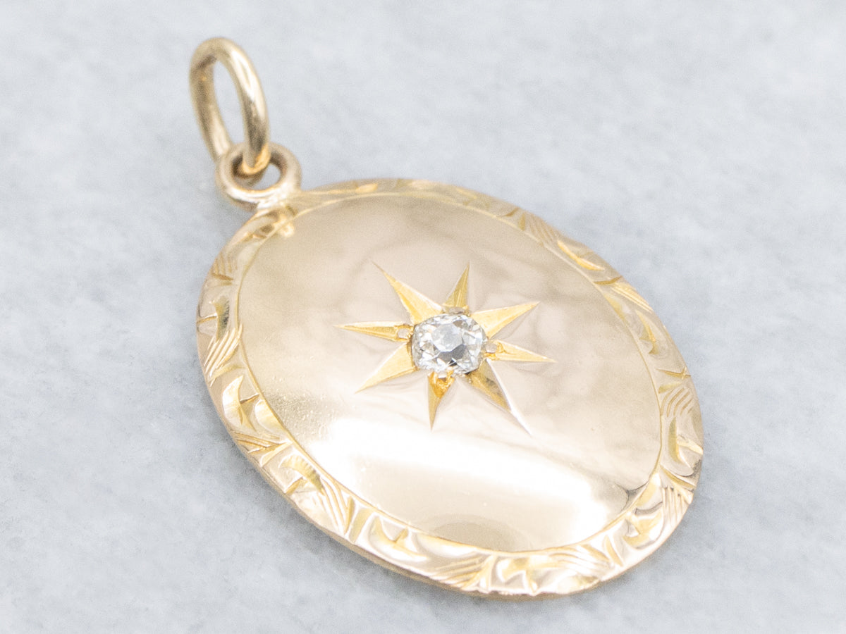 Antique Gold Old Mine Cut Diamond Starburst Cufflink Conversion Pendant