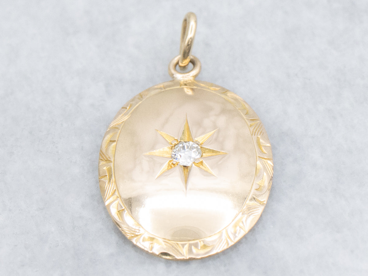 Antique Gold Old Mine Cut Diamond Starburst Cufflink Conversion Pendant