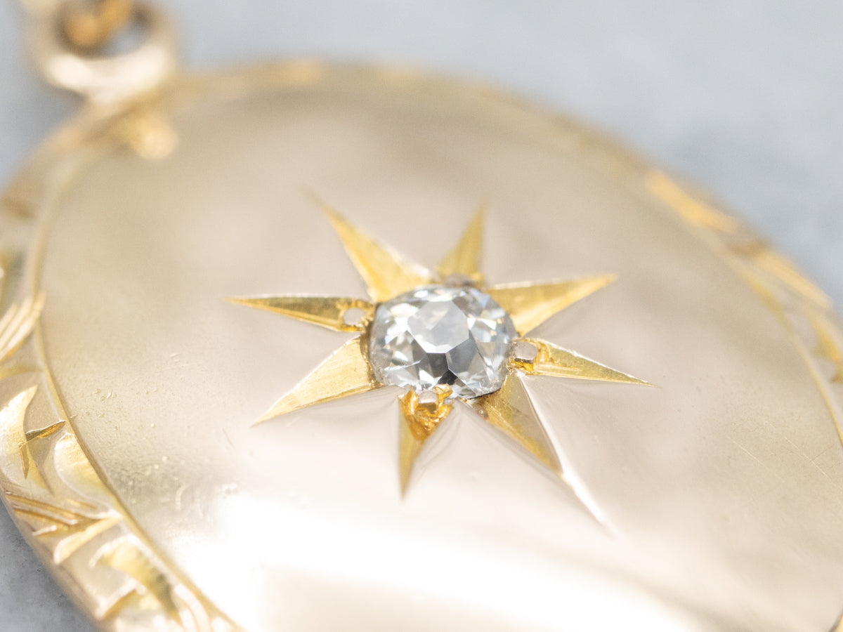 Antique Gold Old Mine Cut Diamond Starburst Cufflink Conversion Pendant