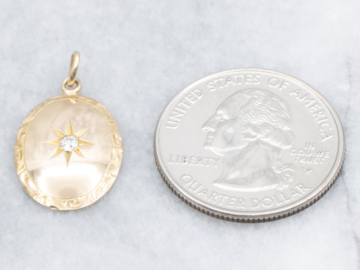 Antique Gold Old Mine Cut Diamond Starburst Cufflink Conversion Pendant