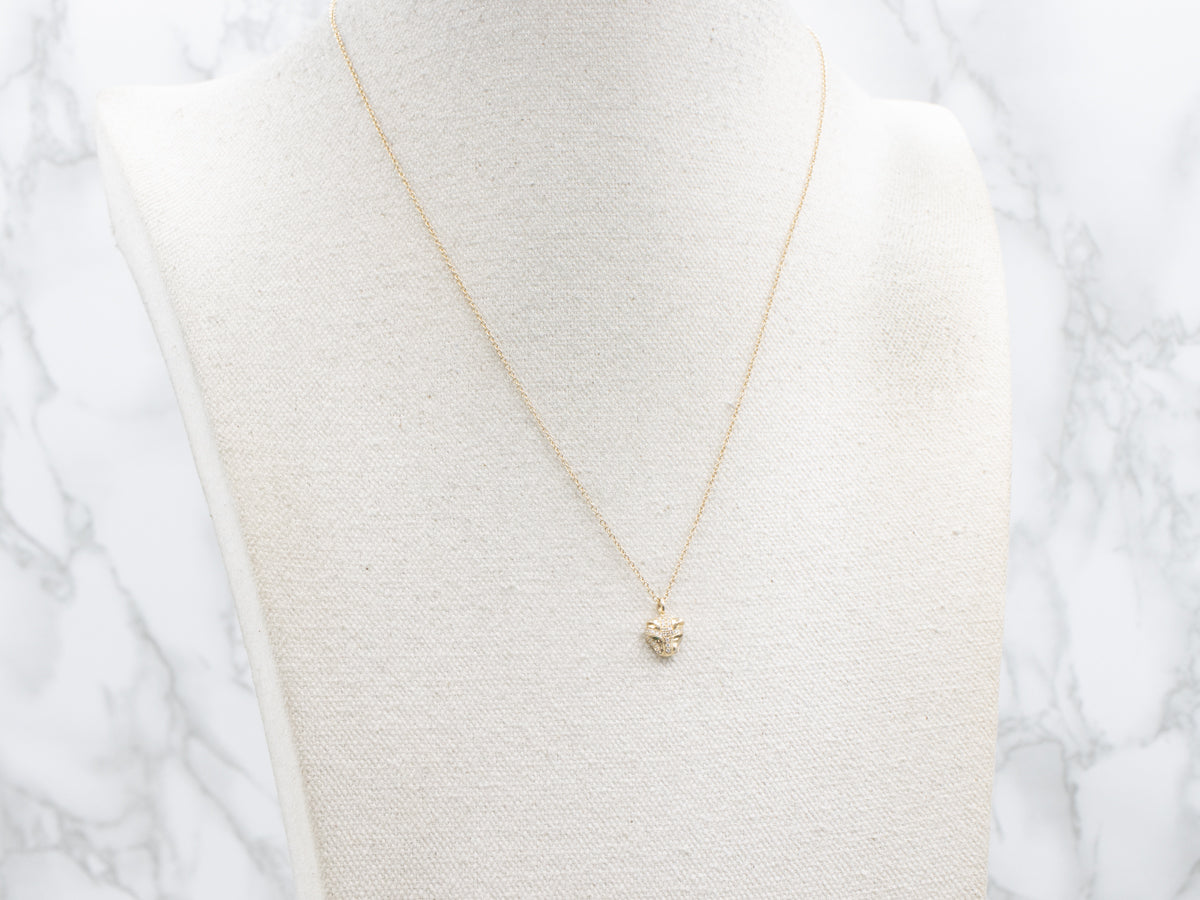 Solid Gold Diamond Panther Pendant with Emerald Eyes Necklace