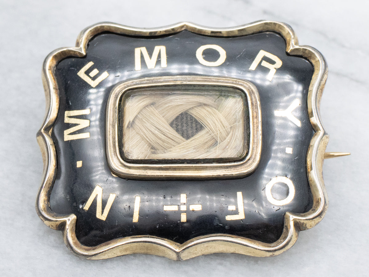 Victorian Era "In Memory Of" Enamel Mourning Brooch