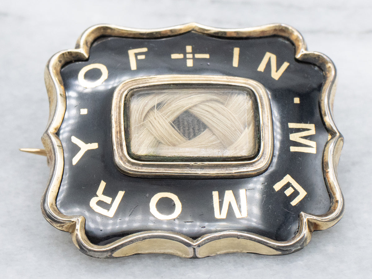 Victorian Era "In Memory Of" Enamel Mourning Brooch