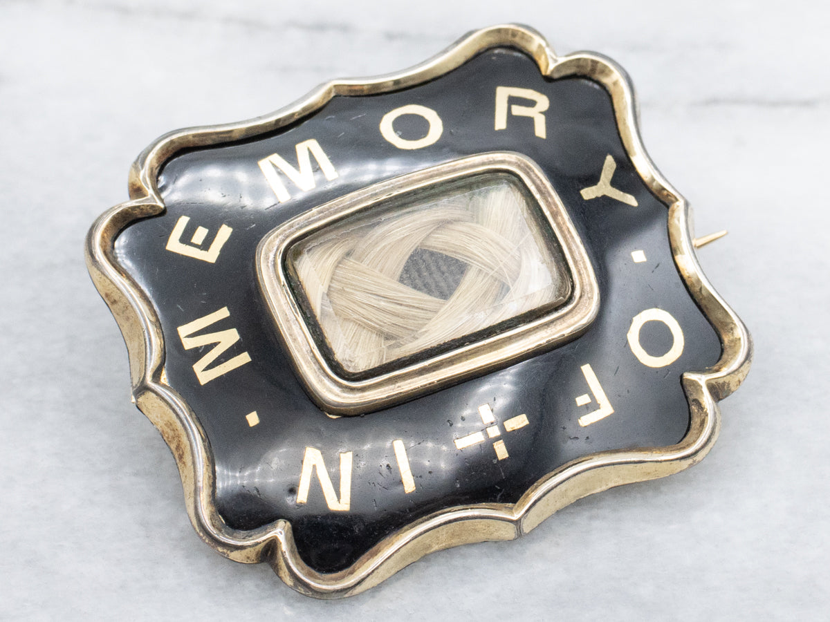 Victorian Era "In Memory Of" Enamel Mourning Brooch