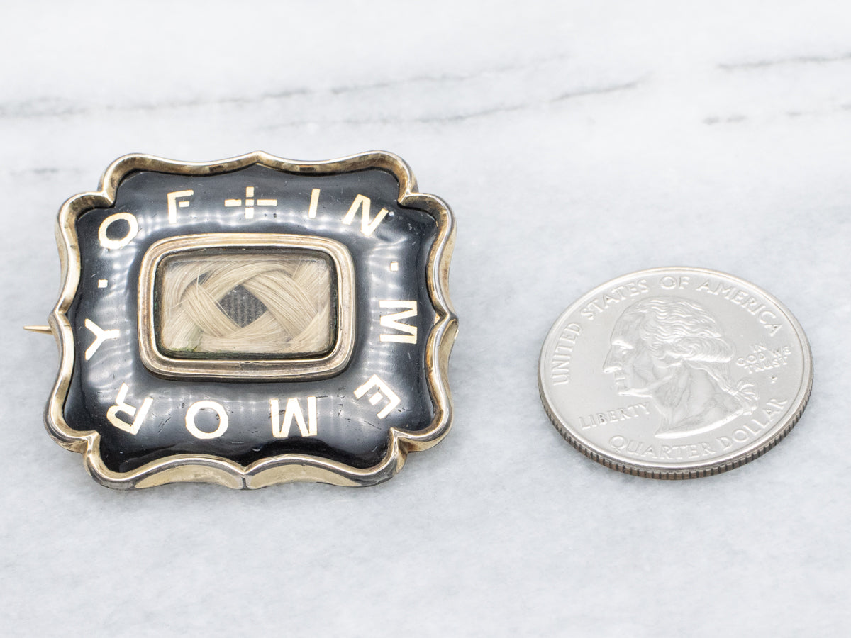 Victorian Era "In Memory Of" Enamel Mourning Brooch