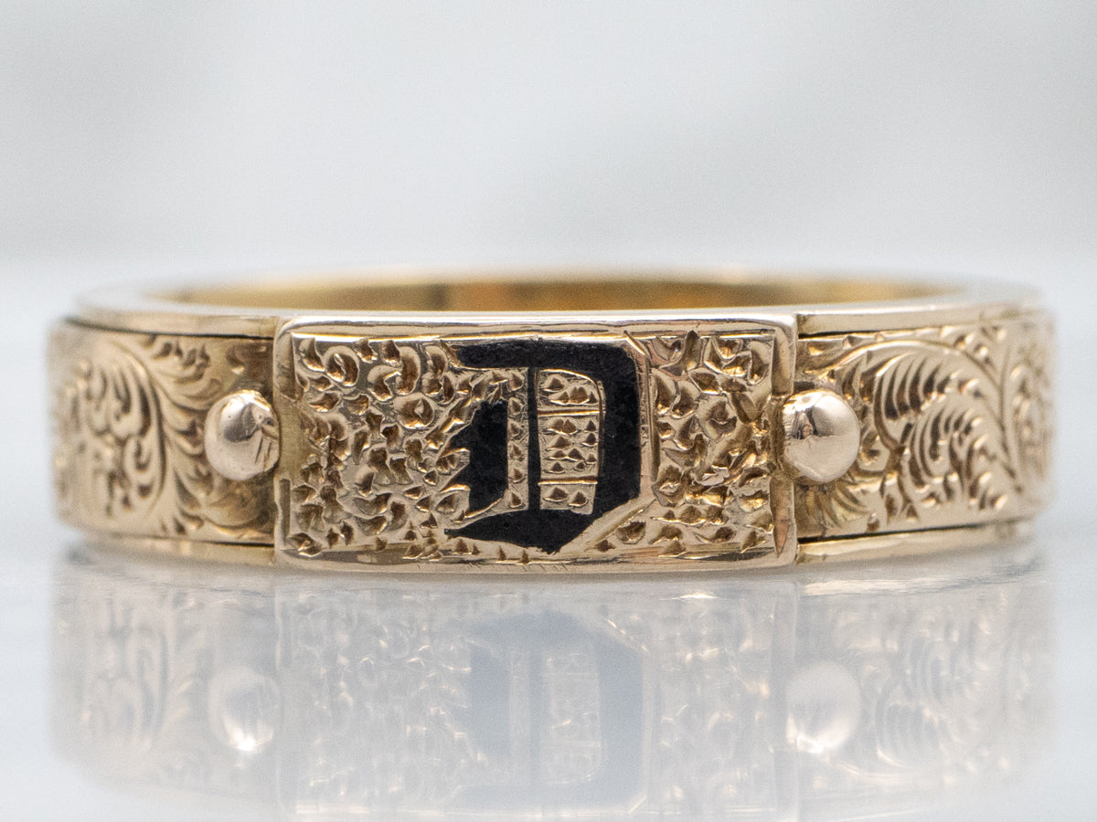Victorian Era Mourning Band with Enamel Old English "D" Monogram