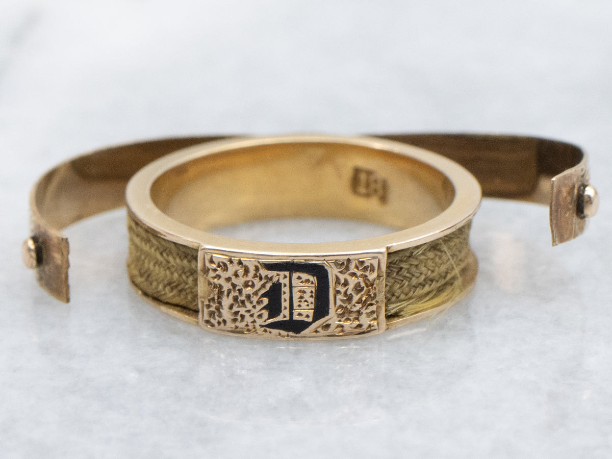 Victorian Era Mourning Band with Enamel Old English "D" Monogram