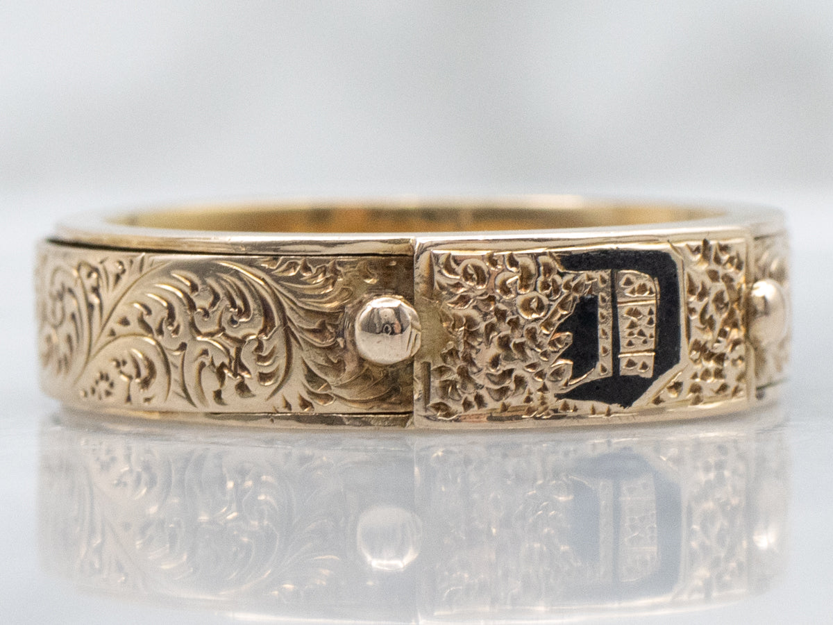 Victorian Era Mourning Band with Enamel Old English "D" Monogram
