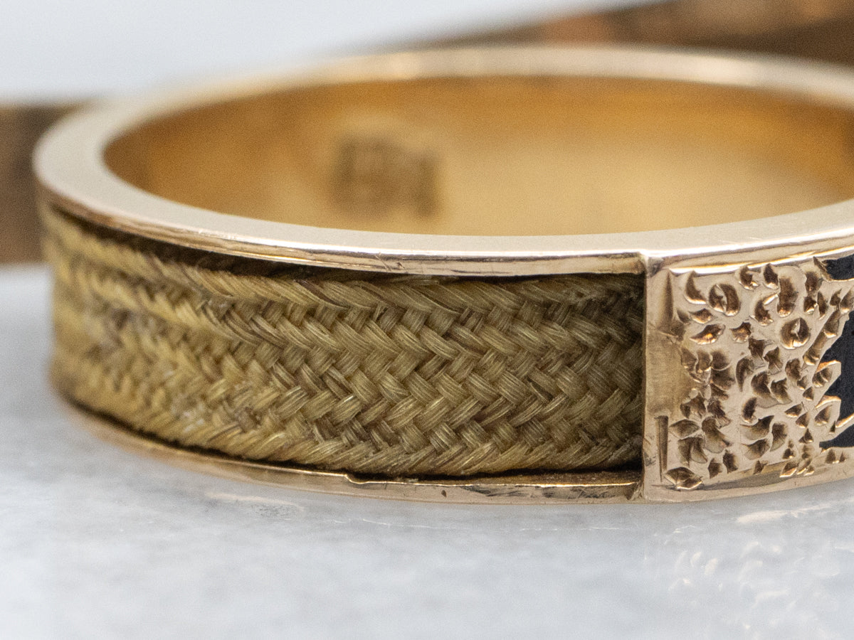 Victorian Era Mourning Band with Enamel Old English "D" Monogram