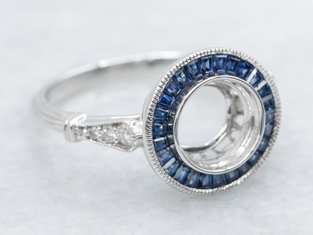 The Spring-Point Sapphire and Diamond Halo Semi-Mount Ring