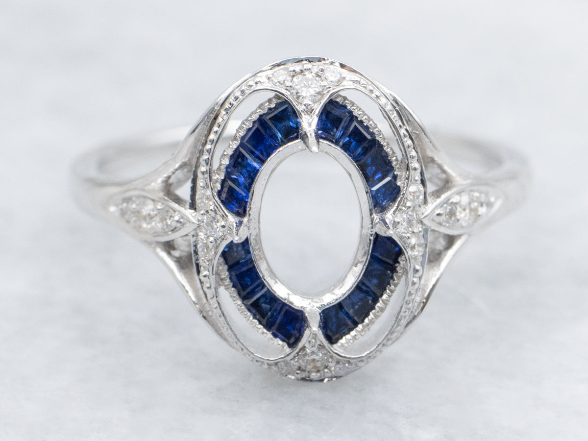 The Canterbury Sapphire and Diamond Halo Semi-Mount Ring