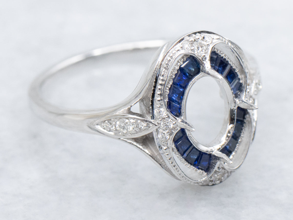 The Canterbury Sapphire and Diamond Halo Semi-Mount Ring