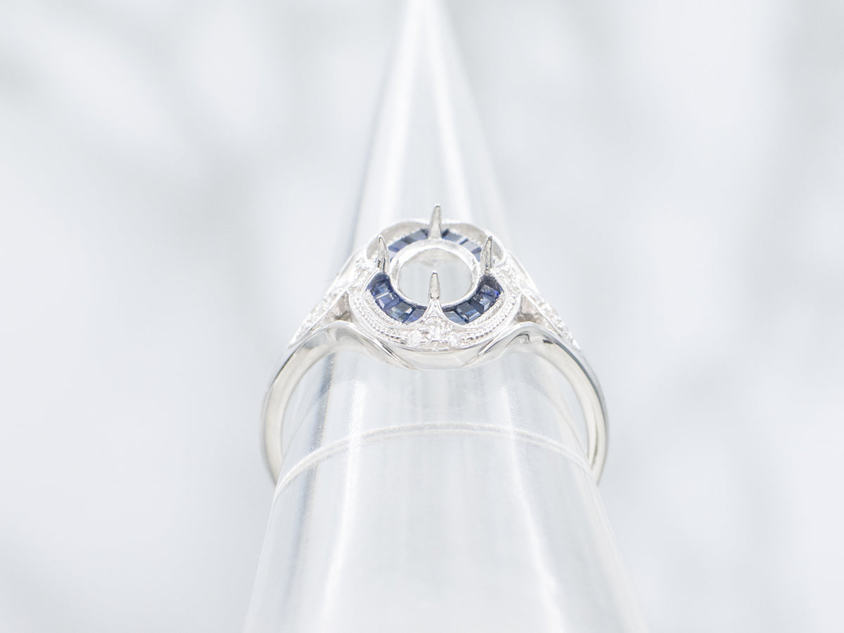 The Canterbury Sapphire and Diamond Halo Semi-Mount Ring
