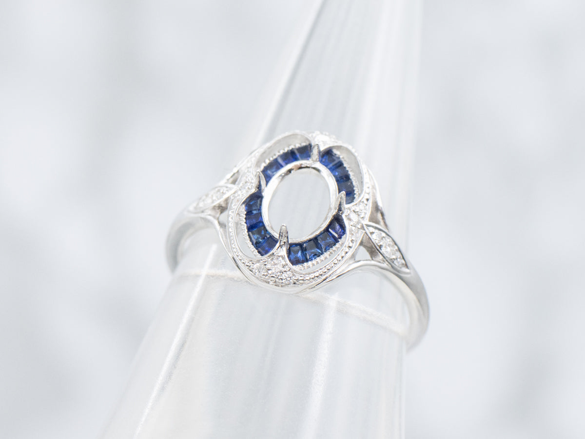 The Canterbury Sapphire and Diamond Halo Semi-Mount Ring