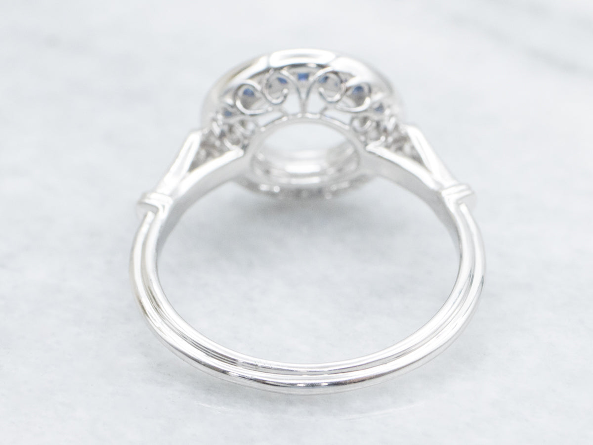 The Spring-Point Sapphire and Diamond Halo Semi-Mount Ring