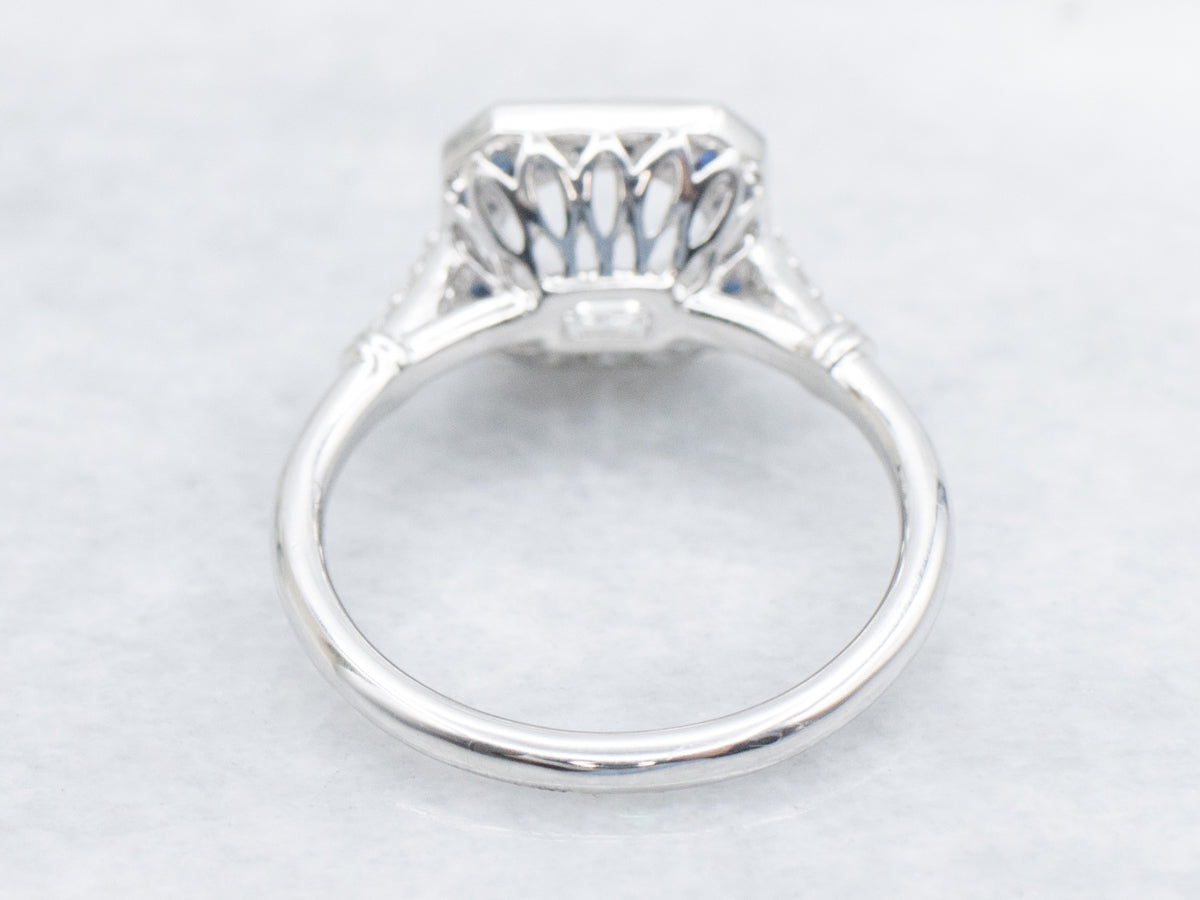 The Old-Orchard Sapphire and Diamond Halo Semi-Mount Ring