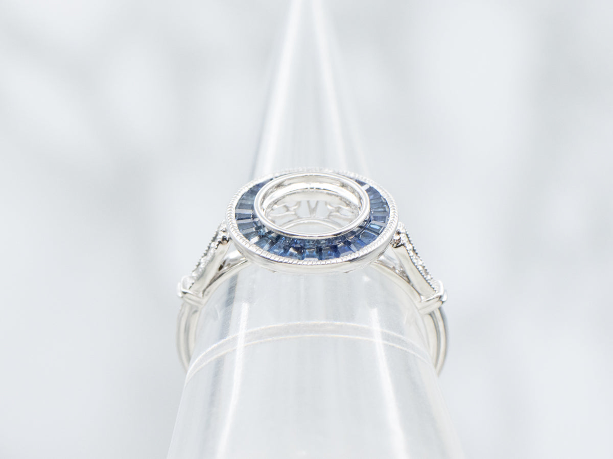 The Spring-Point Sapphire and Diamond Halo Semi-Mount Ring